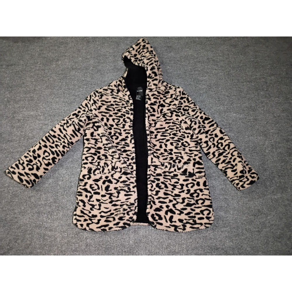 Me Jane Women's Animal Print Heavy Weight Open-Front Hooded Sweater Size Medium